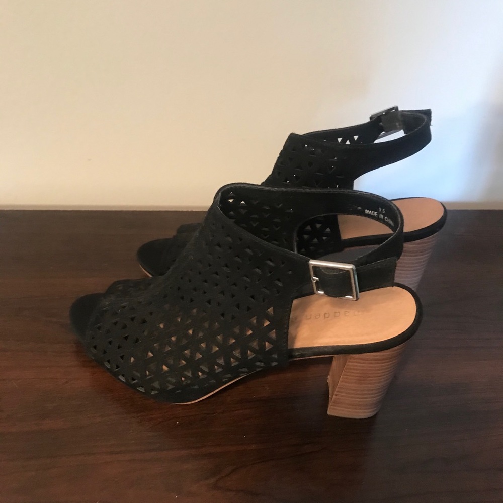 Black open toe backless heels